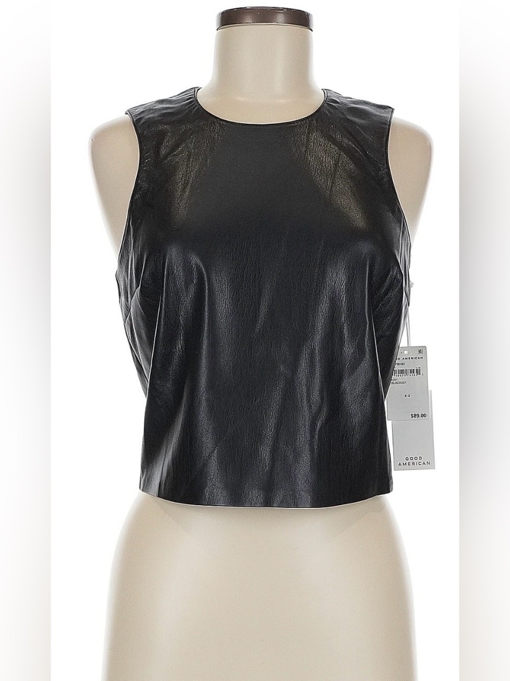 NWT Good American Faux Leather  Crop Top Black Medium / EU 2
